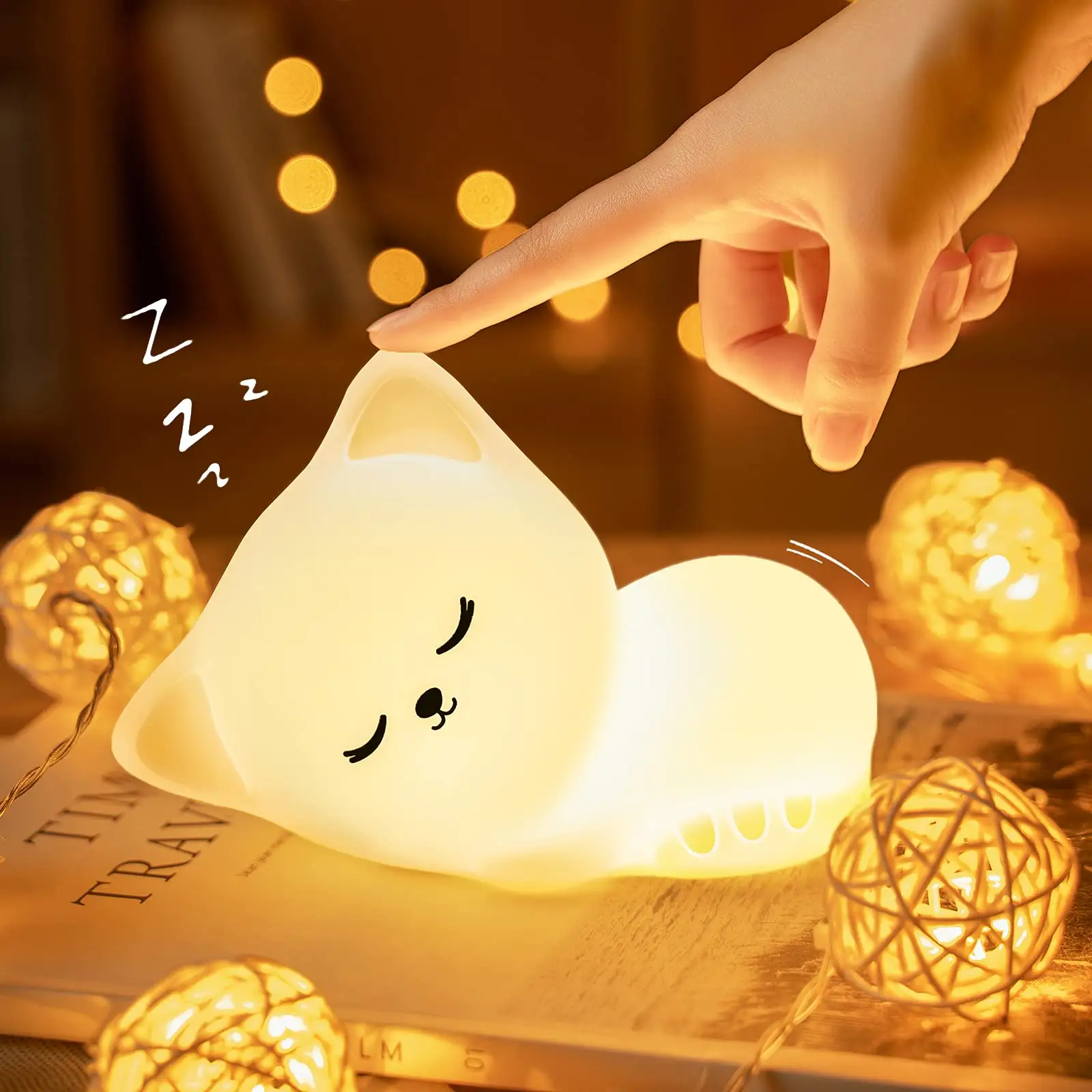 Hot Sale Cute Baby Night Light Charging USB Rechargeable Touch Sensor Silicone Lamp Night Light Cat For Kids