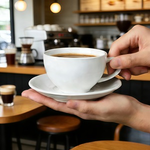 White Ceramic Coffee <b>Cup</b> <b>Set</b> With Saucer And Spoon Solid Color For Presents Chaozhou Origin - Product Image 3