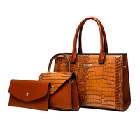Set Tas Wanita Mewah 3in1 Bahan PU dengan Logo Custom, Model Flap, Termasuk Tas Selempang dan Tas Jinjing dengan Pola Kulit Buaya, Tali Rantai, dan Ritsleting, Cocok untuk Musim Panas