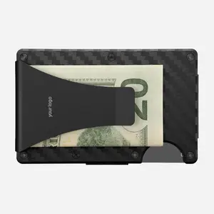 Billetera de fibra de carbono para hombre, billetera delgada de Metal con bloqueo RFID, tarjetero minimalista