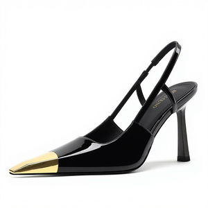 Sandálias Femininas Niche com Tira no Peito do Pé e Salto Aberto, Nova Coleção Primavera Verão 2026, Bico Fino, Salto Agulha 7-9cm, Estilo Francês Sexy, Salto Traseiro Metálico - Product Image 1