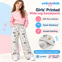 Smiledotkids Pantalons de survêtement larges personnalisés pour enfants, gris, imprimé doodle, cordon de serrage, doux, OEM ODM, pour tout-petits garçons et filles, vente en gros