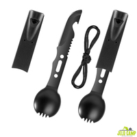 Nouvel ensemble de couverts de camping 7 en 1, couteau, sifflet, scie, ouvre-bouteille, lame, corde, cuillère, multi-outils de survie en plein air
