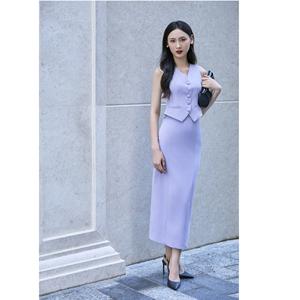 Chaleco de Sarga Estructurada para Mujer, Estilo Oficina, Cuello en V, Cierre de Botón, Estilo Americano, Teñido Liso, de Vietnam, Modelo KA11 - Product Image 3