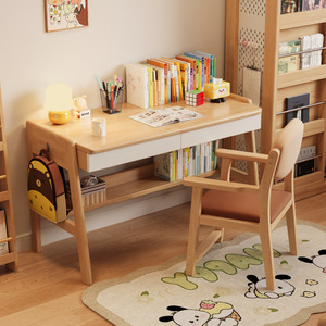 Solid Wood Computer <b>Desk</b> Rubber Wood Nordic Style <b>Study</b> <b>Desk</b> With Storage Shelf For Home Office Bedroom Children's <b>Study</b> Easy - Product Image 1