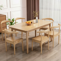 Ensemble table et chaises en bois de caoutchouc massif, design moderne minimaliste, forme rectangulaire, capacité 6 personnes, assemblage requis
