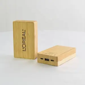 Rectangular LED LOGO 10000mah charger phone promate strong bamboo powerbank charger wooden power bank