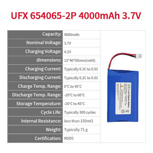 등급 A 배터리 셀 충전식 UFX 654065-2P 4000mAh 리튬 배터리 3.7V 리튬이온 폴리머 배터리 디지털 제품용 - Product Image 2