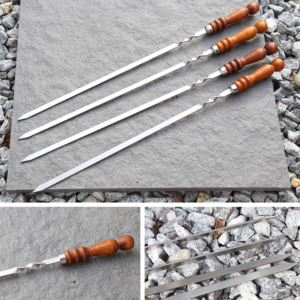 Spiedini per Barbecue in Acciaio Inox Stile Antico con Manico in Legno, Utensile in Metallo - Product Image 4