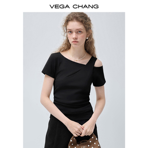 VEGA CHANG T-shirt coréen tendance et unique, style cool-sweet, coupe ajustée, épaules dénudées, manches courtes, style mature léger - Product Image 2