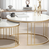 Table basse minimaliste 2-en-1 en marbre, ensemble de tables gigognes rondes modernes pour usage domestique quotidien