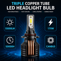 Ampoule de phare LED XVIEW 170W 55000LM à triple tube en cuivre H7 H11 9005 9006 6000K Canbus 12V 24V pour voitures et camions