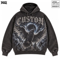 Fabricant de streetwear personnalisé : Sweat à capuche Eclipse Raven 450 GSM, coupe oversize, imprimé vintage, lettrage en strass, OEM ODM