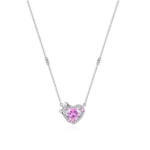 Hồng Cubic Zirconia Vòng Cổ 925 Sterling Bạc Vòng Cổ Chuỗi Quyến Rũ Đồ Trang Sức Sang Trọng Trái Tim Bướm Vòng Cổ