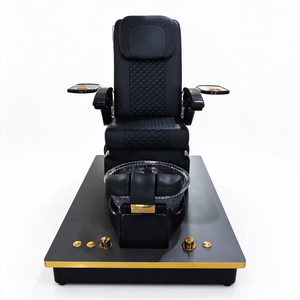Fauteuil de pédicure électrique de luxe en PU noir avec bassin pour les pieds en verre cristal, garniture dorée, lumière LED, fauteuil de pédicure inclinable pour spa - Product Image 3