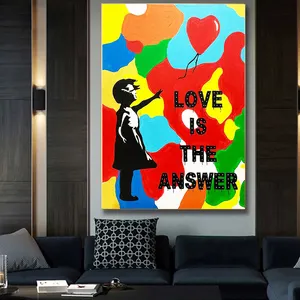 Balloon Girl LOVE IS The Answer Letters Hot Wall Pictures And Canvas painting For Home Decor Cuadros Living Room Decoration