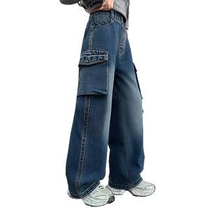 Salopette en jean <span class=keywords><strong>d</strong></span>élavé pour filles, taille élastique, coupe ample, style harem, multi-poches, pour enfants (tailles moyennes et grandes), nouvelle collection printemps-automne - Product Image 5