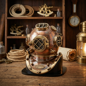 CH Vintage Steel Diving Helmet Wooden Base Handmade Polished Eco-Friendly 18 Inch Customized Logo Home Decor Wedding Christmas - Product Image 1