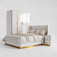 Ensemble de chambre à coucher au design moderne avec cadre en bois, rangement 2 tiroirs, lit king size à hauteur réglable, mobilier de luxe pour appartement et villa