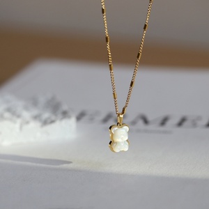 Mother of <b>Pearl</b> Shell Gummy Bear Cute Animal Pendant Stainless Steel 18k <b>Gold</b> Not Fade Chain <b>Necklace</b> Everyday Jewelry for Girls - Product Image 3