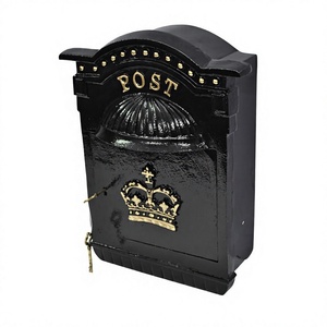 Black Coated Metal Mailbox <b>Wall</b> <b>Mount</b> <b>Mount</b> With Gold Crown Customizable Designs <b>Post</b> <b>Box</b> For Home Decoration - Product Image 1