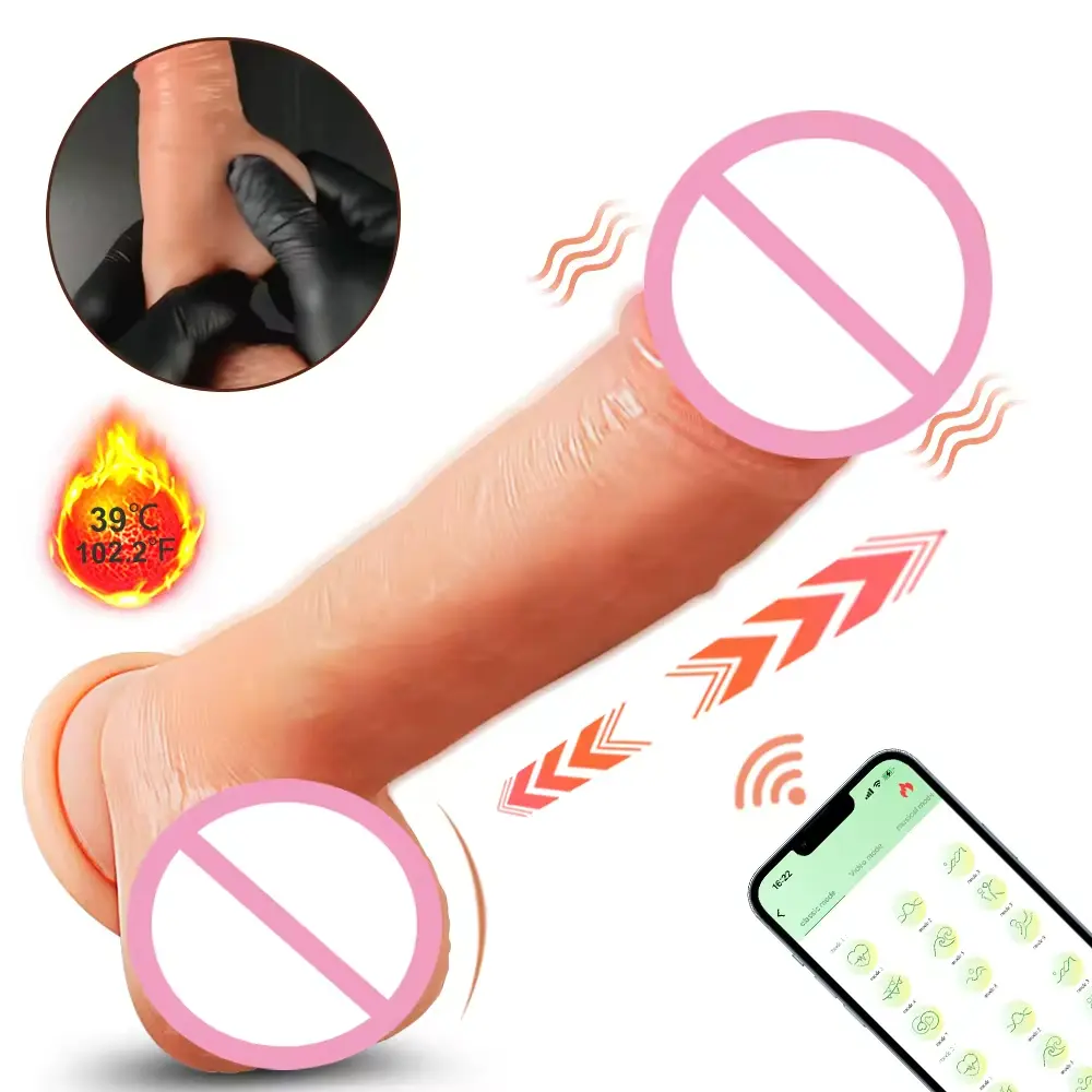 Bán buôn ứng dụng điều khiển thực tế Silicone dildo Vibrator cho phụ nữ, lắc tự động sưởi ấm Vibrator hút cup dildos