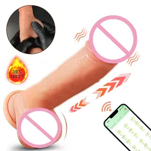 Pengendali aplikasi grosir Vibrator Dildo silikon realistis untuk wanita, Vibrator pemanas otomatis getar Dildo mangkuk hisap