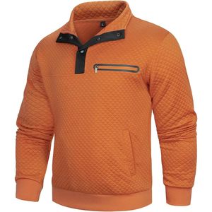 Sweat-shirt matelassé personnalisé pour homme, col montant, manches longues, avec poche, coupe classique, orange, taille L - Product Image 1