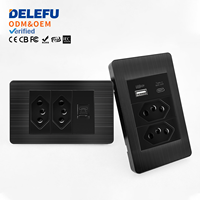 DELEFU Enchufe USB de Acero Inoxidable Negro Duradero Tipo 10A/20A Modelo Brasileño 118 con Carga Rápida Tipo-C de 20W