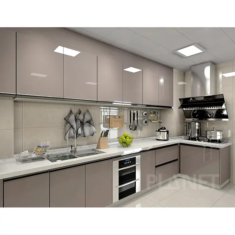 High End Italian Cusine Luxury Painting Laminate White Full Modern Kitchen Cabinet Flat Pack