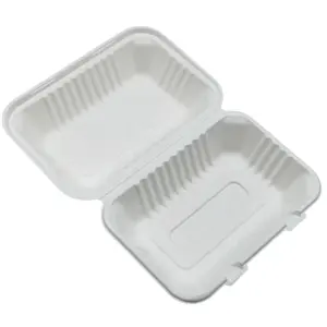 9 * 6 Inch Bagasse Clamshell Takeout Packaging, Biodegradable Eco Friendly Takeout Box To Go Food Containers