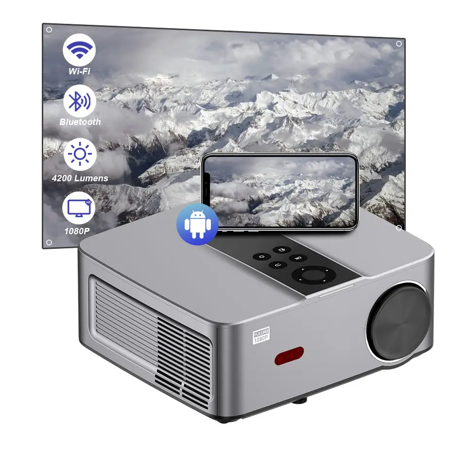 Rigal P1A มัลติมีเดียโฮมมูฟวี่มือถือโปรเจคเตอร์โทรศัพท์ 4Kโรงภาพยนตร์กลางแจ้ง 4KกวางโจวBeamวิดีโอดิจิตอล 1080Pโปรเจคเตอร์