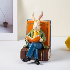 Personalizzato all'ingrosso resina cartone animato animale <span class=keywords><strong>Mr</strong></span> coniglio lettura figura creativa coniglietto Vintage figurina - Product Image 5
