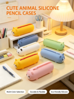 Pochette à crayons en silicone OEM ODM, faible MOQ, étanche, anti-chute, grande capacité, portable, vente en gros, fournisseur de sacs de papeterie