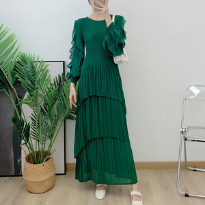 Nouvelles Robes Maxi Plissées Froncées en Dentelle Style Miyake à Manches Longues pour Femme, Coupe Ample Grande Taille, Éco-responsable 100% Polyester - Product Image 4