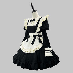 Lolita Black Maid Dress With Apron And Ruffles For Cosplay Role-Playing Events - Product Image 2