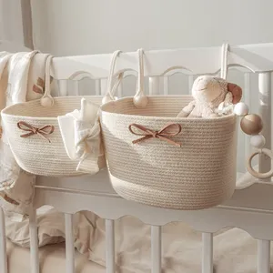 Custom Baby Bed Hanging Storage Organizer Crib Pocket Diaper Pouch Cotton Rope Crib Hanging Basket