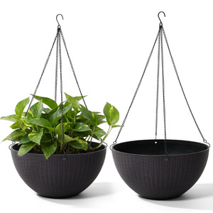 Pot de fleurs suspendu <span class=keywords><strong>en</strong></span> résine tressée, design respirant et durable, style balai vert, jardinière vintage pour bonsaï - Product Image 5