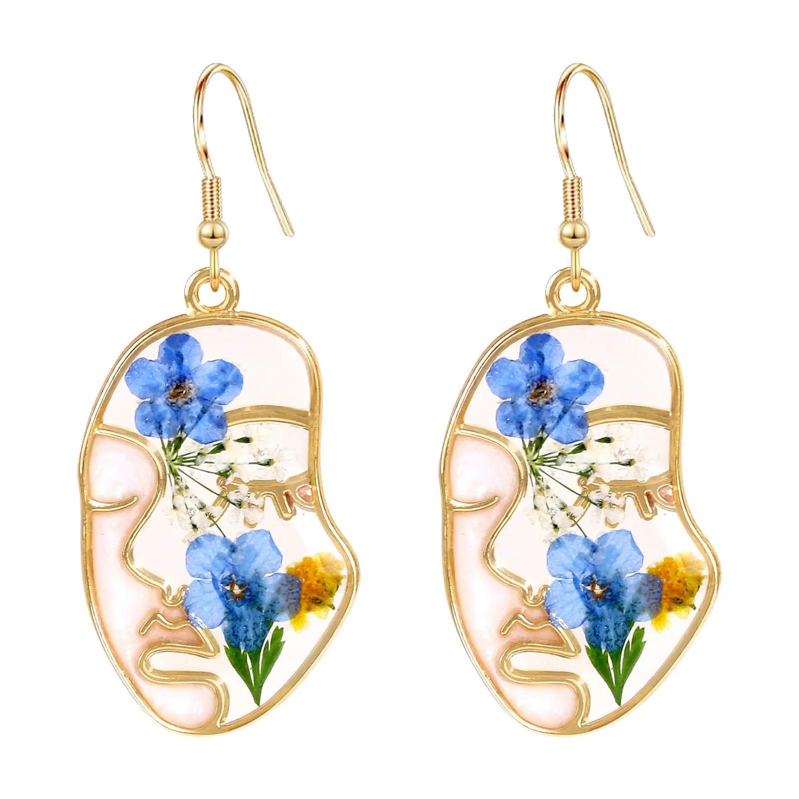 Anting-anting bunga kering Resin aster perempuan wanita anting-anting Teardrop bunga cetak buatan tangan