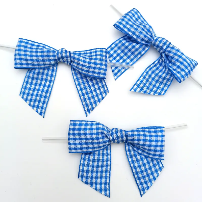 OKAY Promotional 3 Inch Gingham Check Ribbon Bows For Wedding Bottle Top Bows Decoration