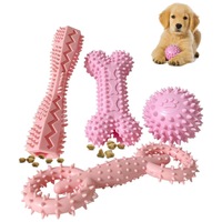 Furrivo - Juego de 4 Juguetes Masticables para Perros de TPR Rosa, para Limpieza Dental Diaria, Dispensador de Golosinas, para Cachorros y Perros Pequeños, OEM Personalizado