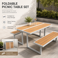Table de pique-nique pliable tout-en-un avec bancs intégrés en WPC pour jardin, parc et camping