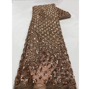 Tela de encaje de red africana blanca al por mayor, tela bordada con lentejuelas para <span class=keywords><strong>vestidos</strong></span> de <span class=keywords><strong>fiesta</strong></span> de mujer, 5 yardas - Product Image 4