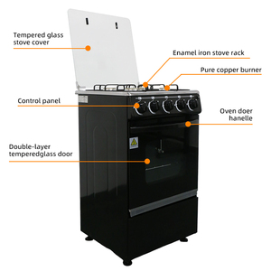 Cuisinière à gaz professionnelle de luxe autoportante noire avec four, 7,64 kW, <span class=keywords><strong>4</strong></span> brûleurs, 220 V, alimentation directe usine - Product Image 6