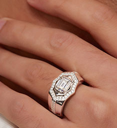 Women's 22k <b>Gold</b> Plated Moissanite <b>Cocktail</b> <b>Ring</b> Emerald Cut Bezel Setting Pave Diamond Geometric Luxury Design - Product Image 6