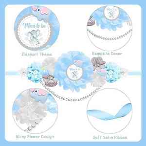 Kit de ceinture de maternité et de baby shower motif éléphant bleu et gris, ceinture ventrale pour baby shower fleuri et épingles de corsage pour future <span class=keywords><strong>maman</strong></span> et future papa - Product Image 4
