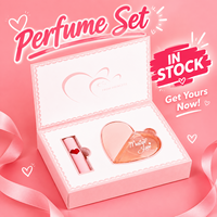 Ensemble de parfum et de rouge à lèvres First Love Luxurious Paris rose en forme de cœur, taille standard, parfum floral frais, parfum longue durée, pour femmes