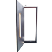 Porte de sécurité en acier ignifugée pour intérieur, à simple battant, avec longue fenêtre ovale.