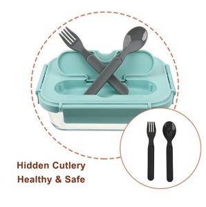 Microwavable Heat Resistant Glass Food <b>Container</b> Office Bento Lunchbox 2 Dividers/Compartments Lid Rectangular Shape Presents - Product Image 3