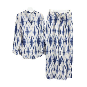 Primavera ed estate vendita calda moda Casual modello stampato camicia a maniche lunghe <span class=keywords><strong>pantaloni</strong></span> a gamba larga abito da <span class=keywords><strong>donna</strong></span> - Product Image 1